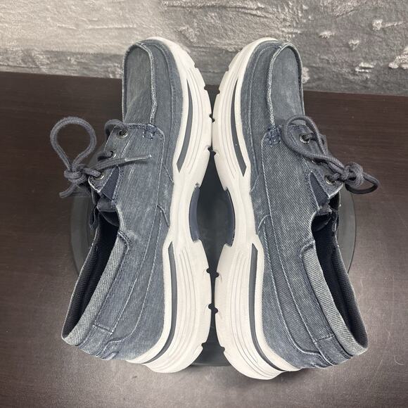 Skechers Mens Sz 10.5 Navy Blue Canvas Relaxed Fit Expended Kevan Oxfords Shoes - Picture 9 of 10